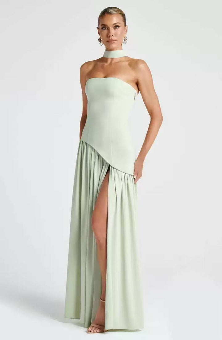 Strapless Maxi Dress with Leg Slit for Women