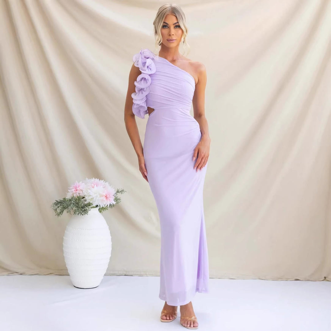 Women One-Shoulder Ruffle Maxi Dress Wedding Guest