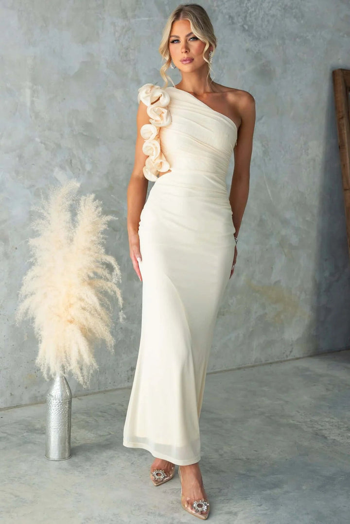 Women One-Shoulder Ruffle Maxi Dress Wedding Guest