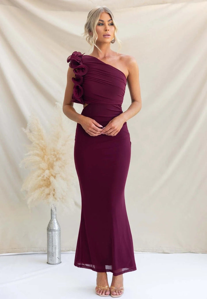 Women One-Shoulder Ruffle Maxi Dress Wedding Guest