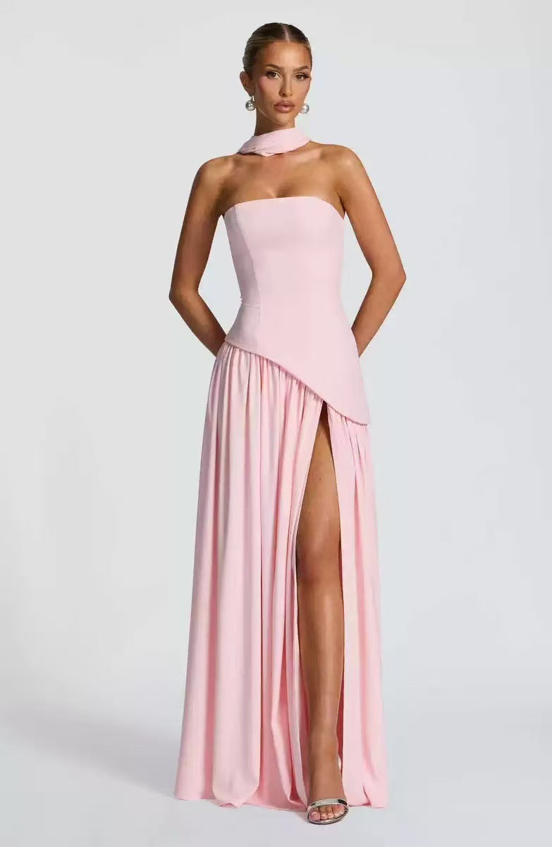 Strapless Maxi Dress with Leg Slit for Women