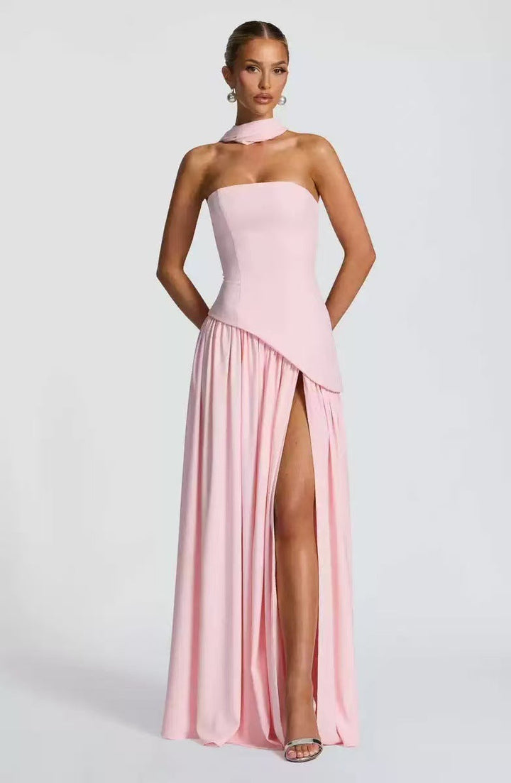 Strapless Maxi Dress with Leg Slit for Women