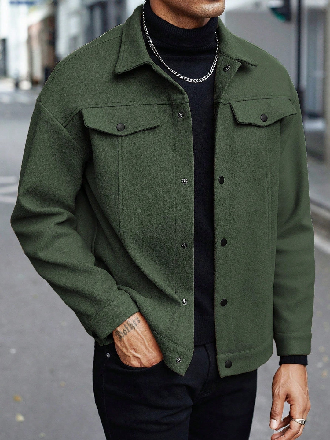 Mens Snap Button Trucker Jacket Relaxed Fit