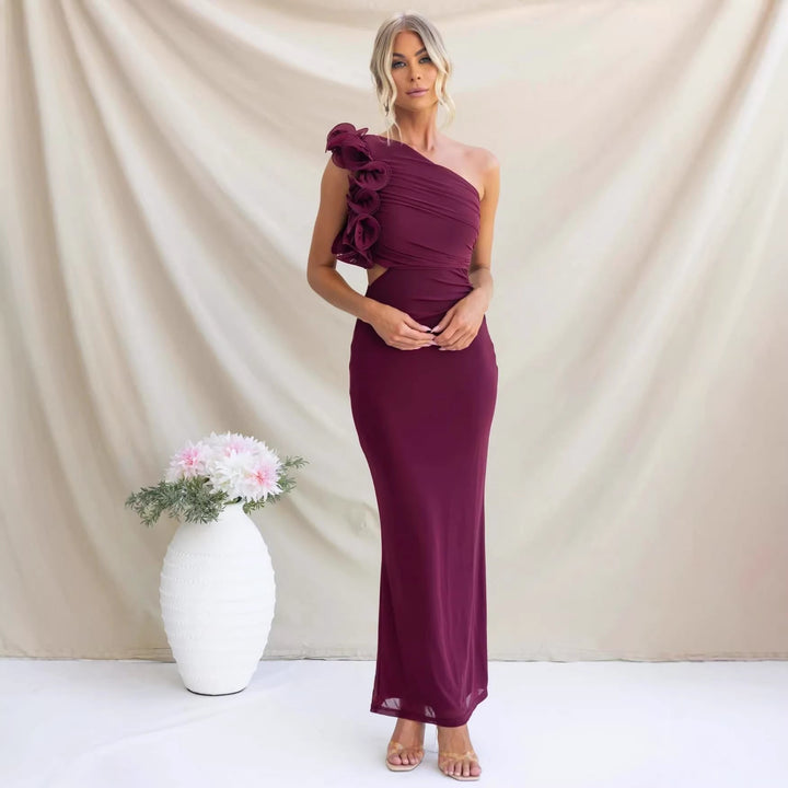 Women One-Shoulder Ruffle Maxi Dress Wedding Guest