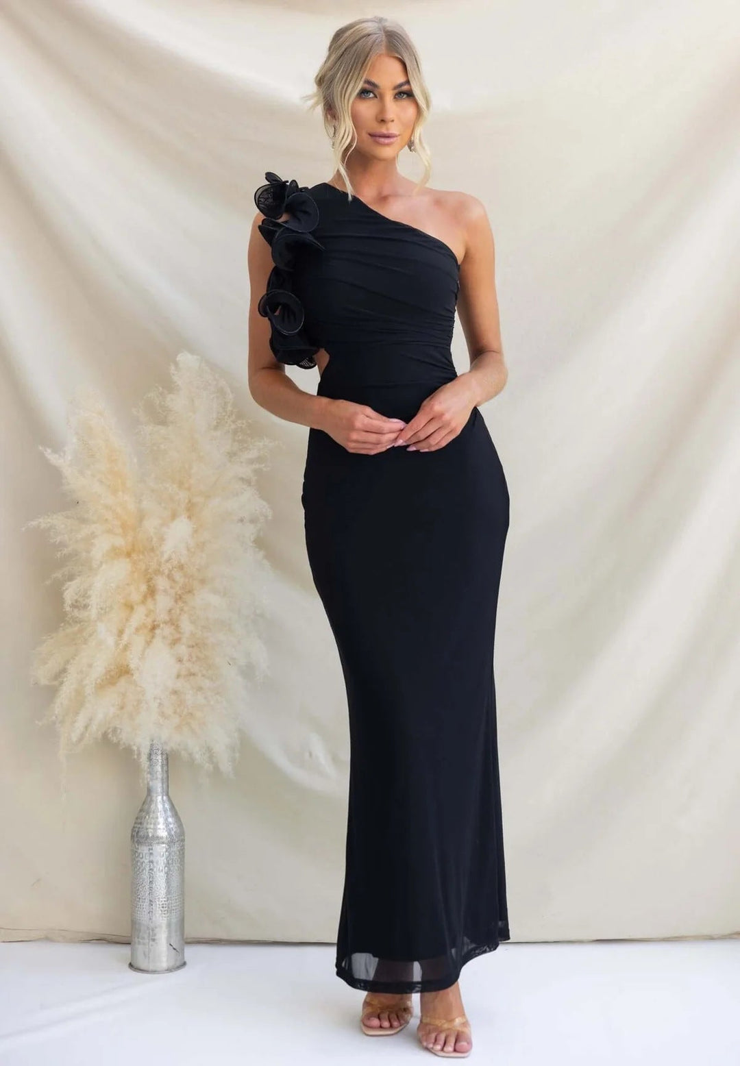 Women One-Shoulder Ruffle Maxi Dress Wedding Guest