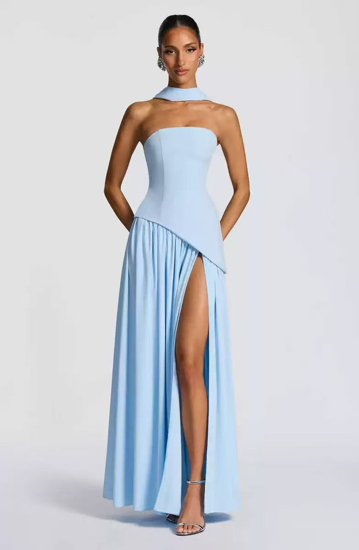 Strapless Maxi Dress with Leg Slit for Women