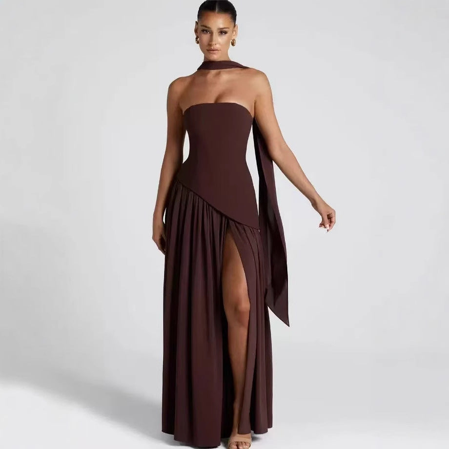 Strapless Maxi Dress with Leg Slit for Women