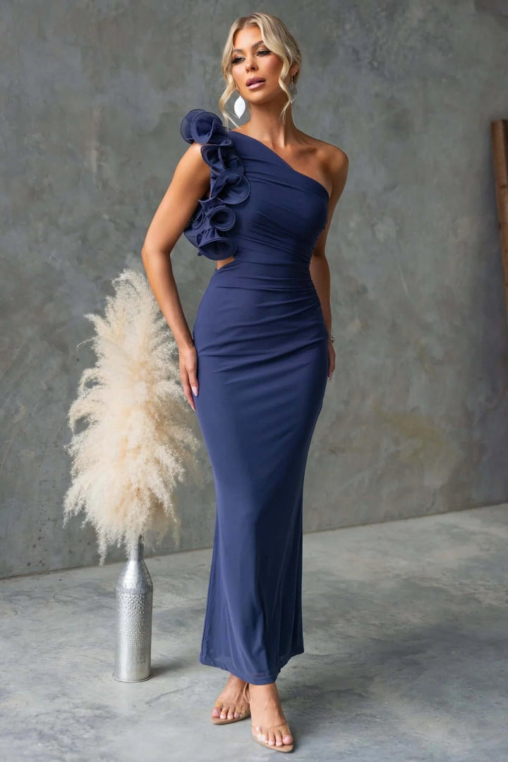 Women One-Shoulder Ruffle Maxi Dress Wedding Guest