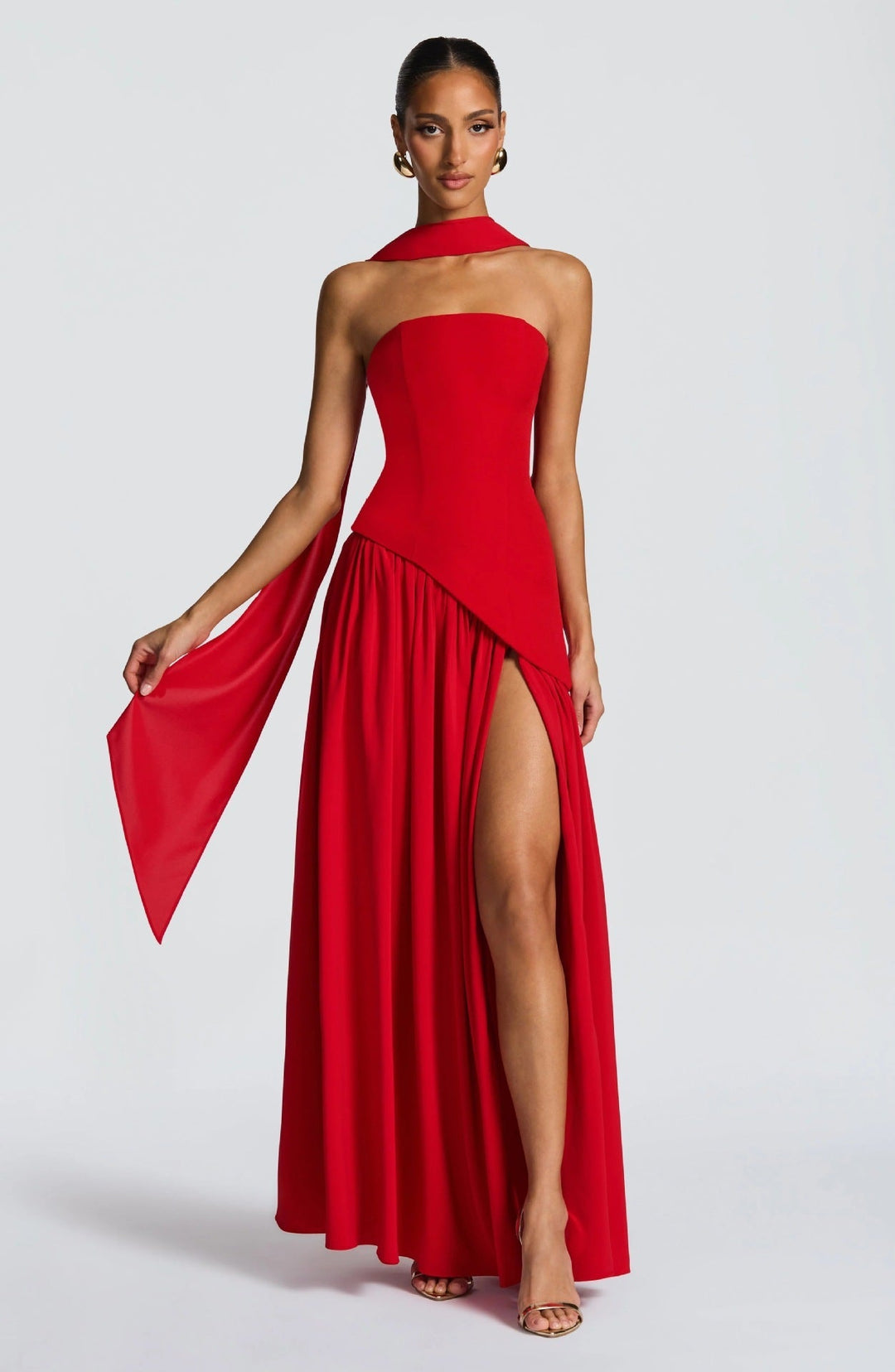 Strapless Maxi Dress with Leg Slit for Women