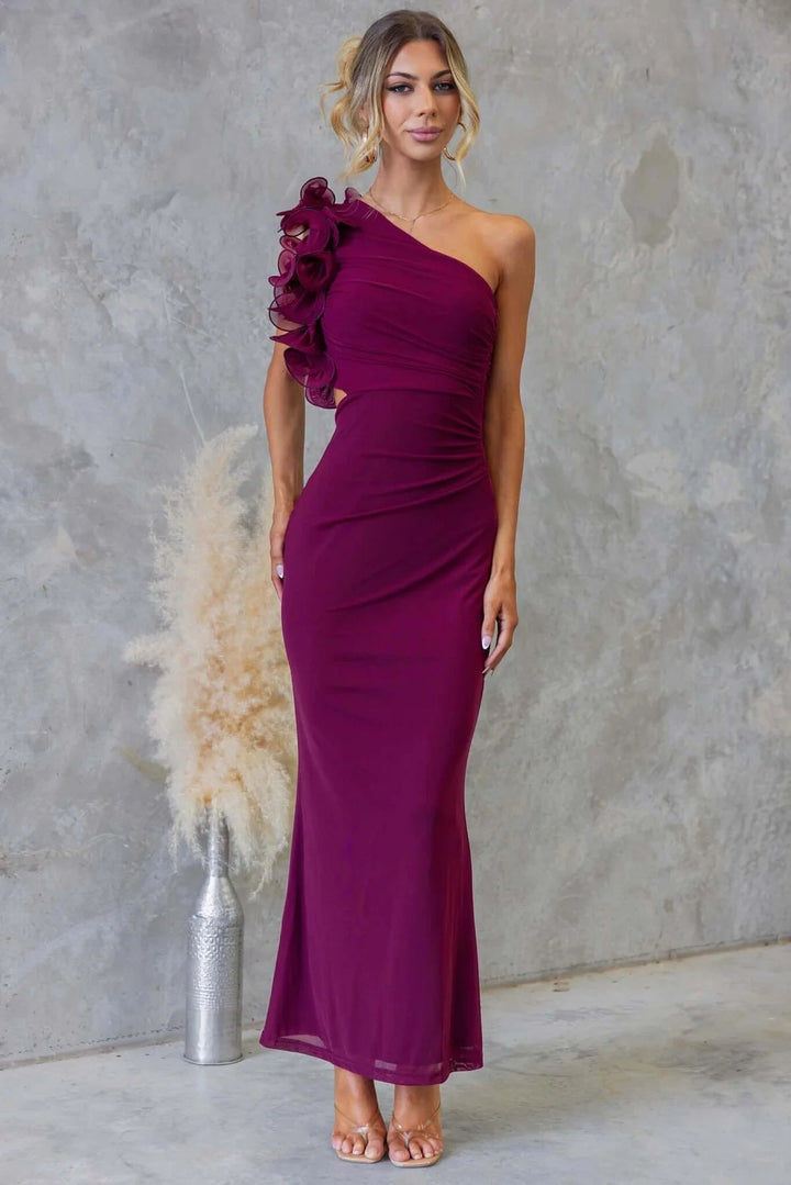 Women One-Shoulder Ruffle Maxi Dress Wedding Guest
