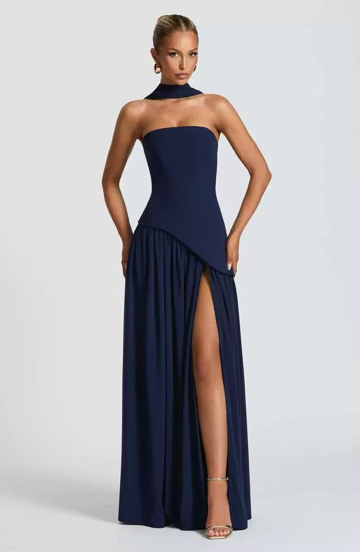 Strapless Maxi Dress with Leg Slit for Women