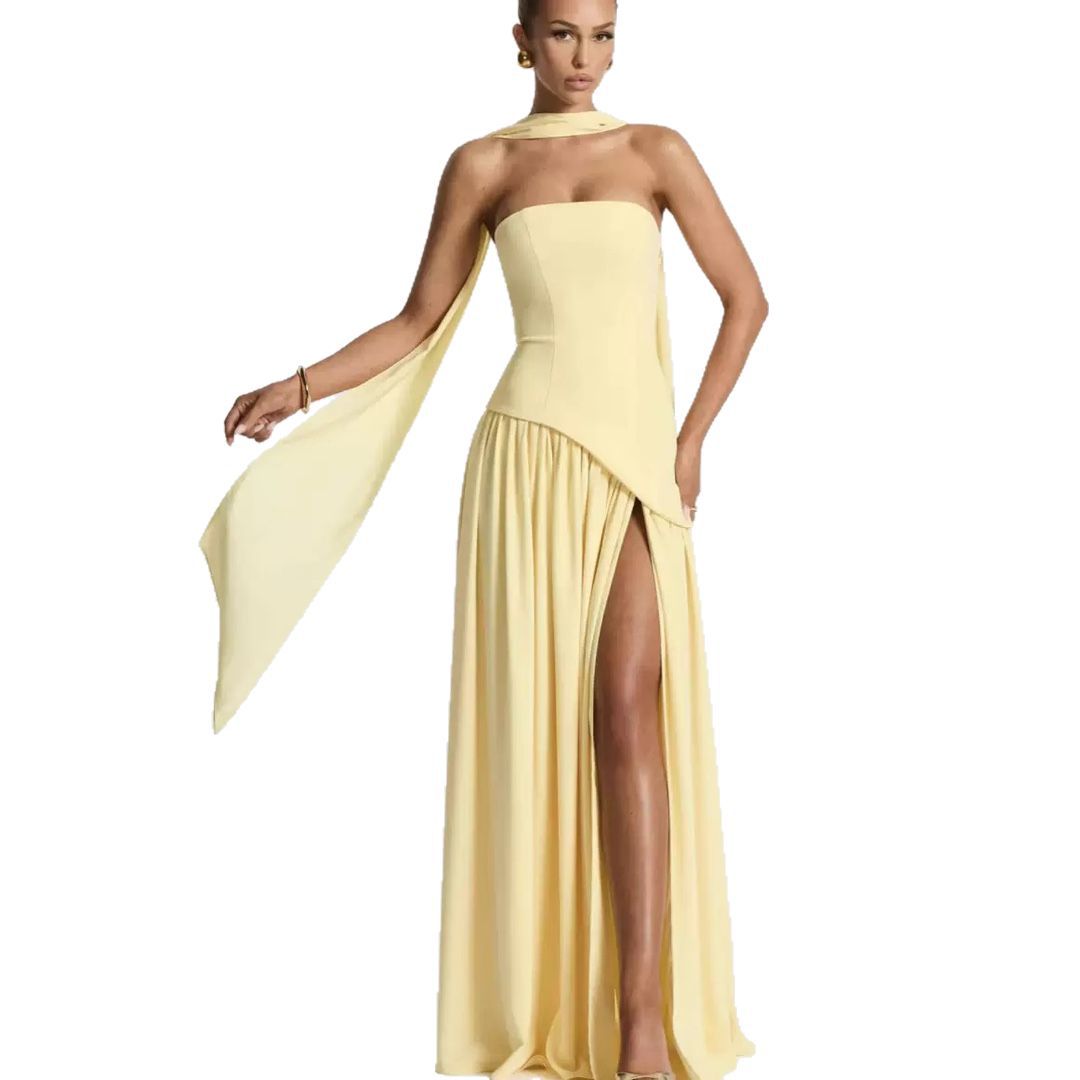 Strapless Maxi Dress with Leg Slit for Women