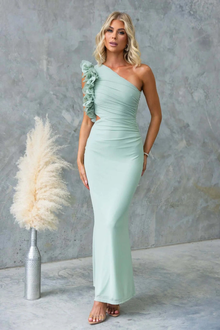 Women One-Shoulder Ruffle Maxi Dress Wedding Guest