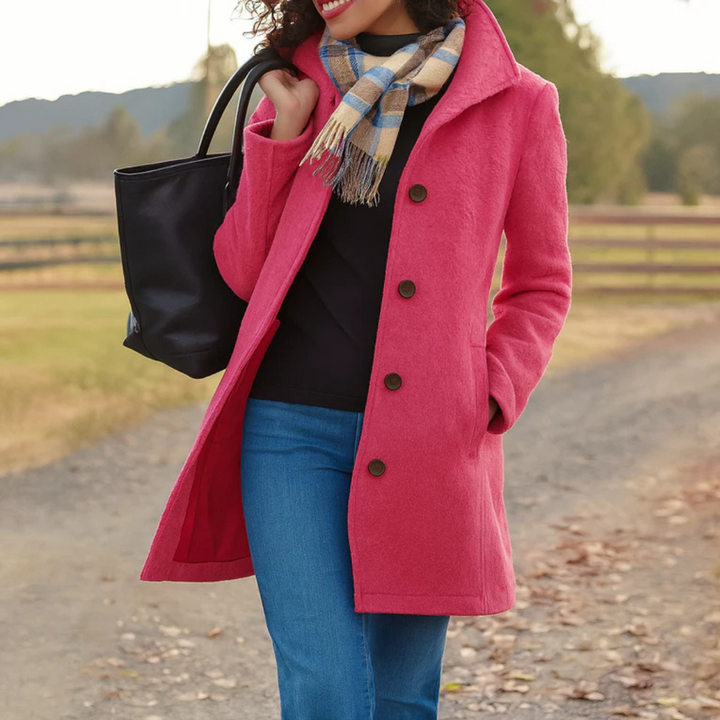 Women's Classic Winter Coat Wool Bouclé Button Front