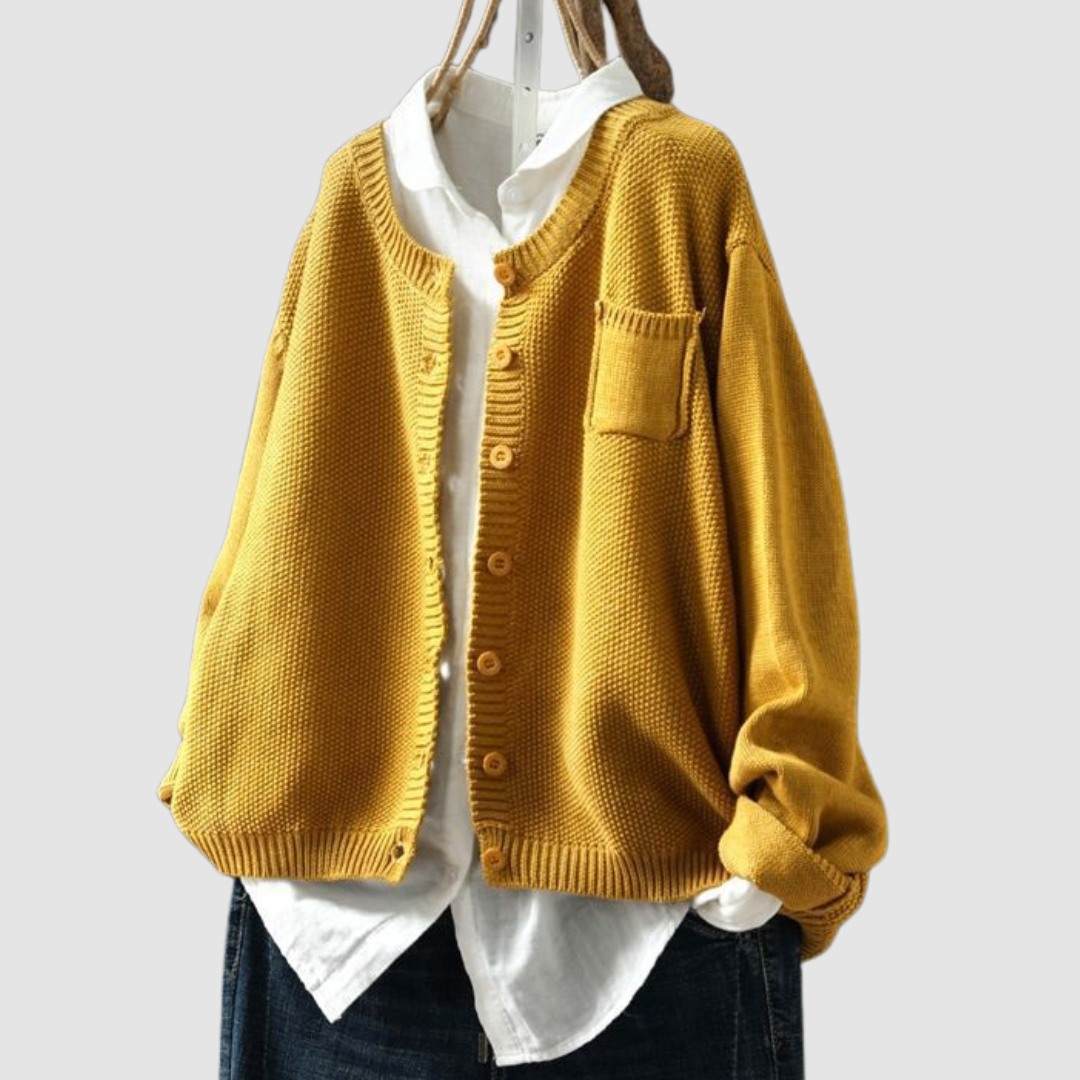 Women Relaxed Knit Cardigan Cotton Blend Button Front