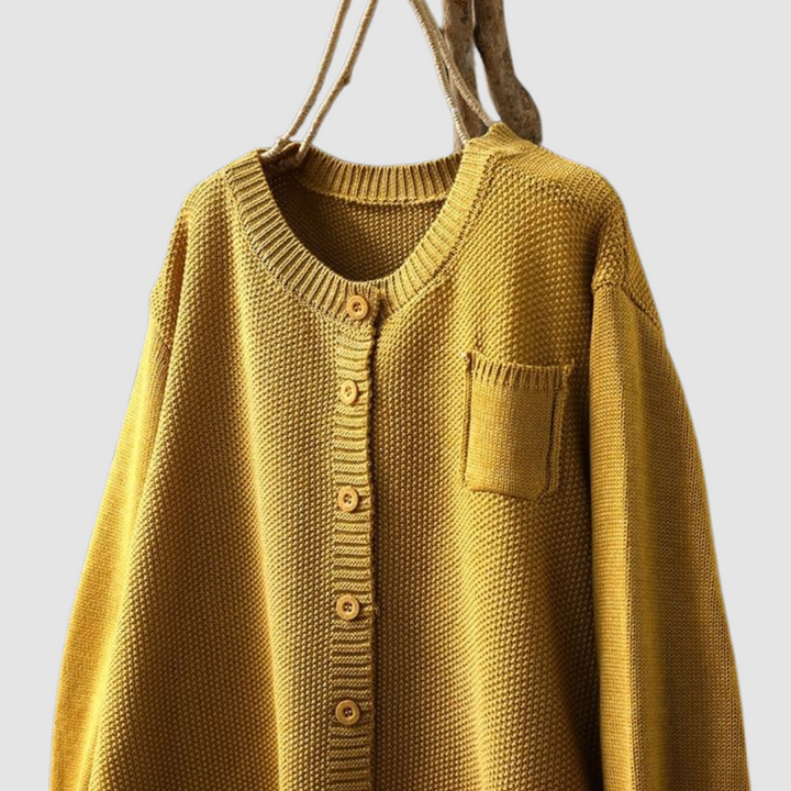 Women Relaxed Knit Cardigan Cotton Blend Button Front