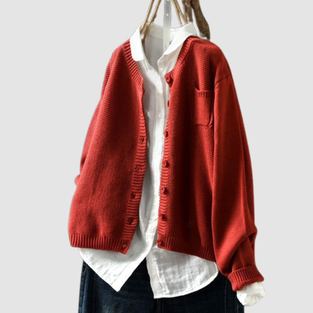 Women Relaxed Knit Cardigan Cotton Blend Button Front