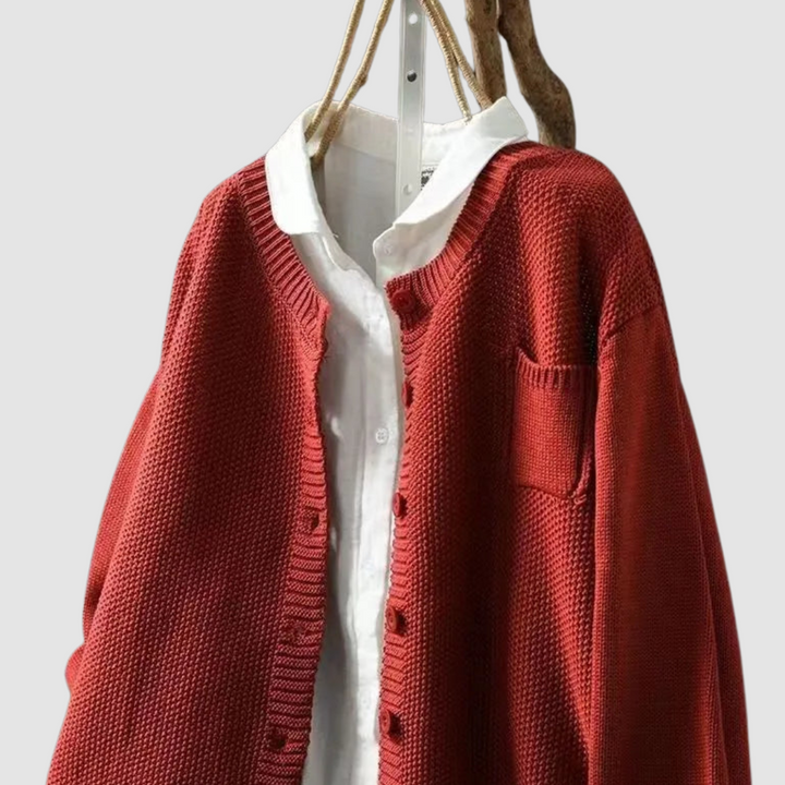 Women Relaxed Knit Cardigan Cotton Blend Button Front