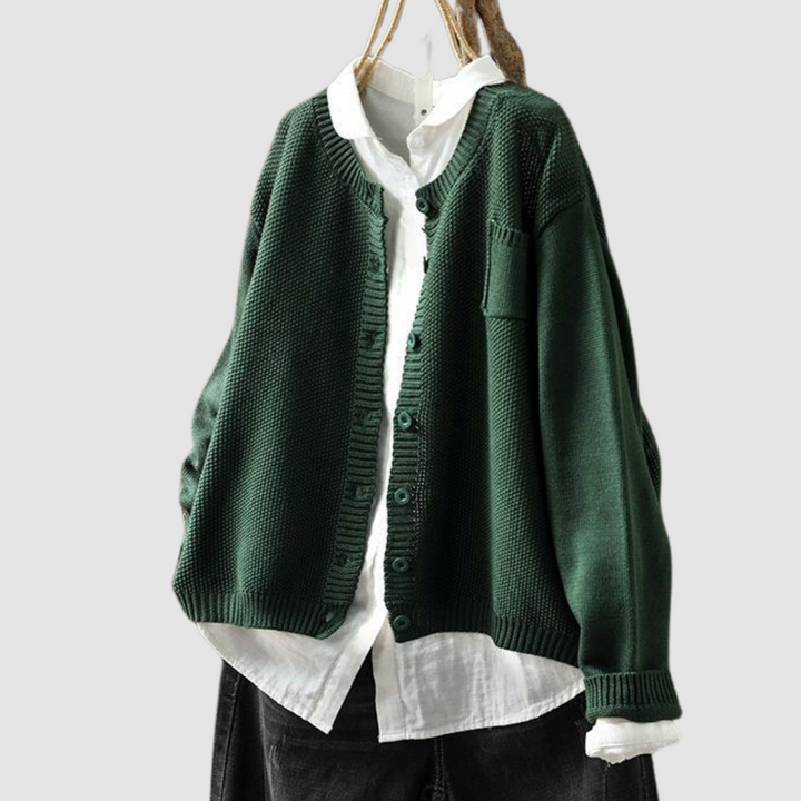 Women Relaxed Knit Cardigan Cotton Blend Button Front