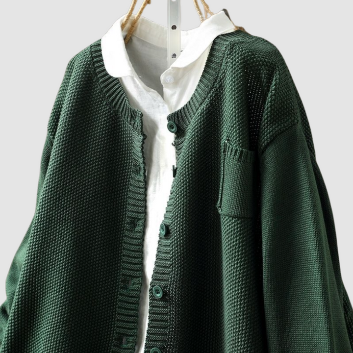 Women Relaxed Knit Cardigan Cotton Blend Button Front