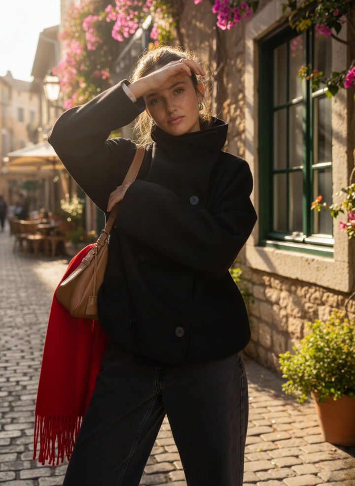 Women's Oversized Double-Breasted Jacket Stand Collar