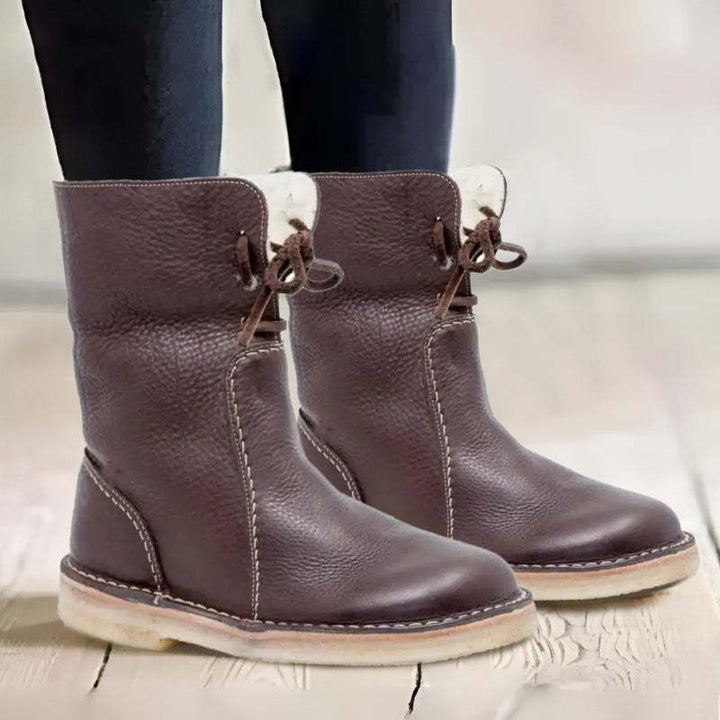 Faux Shearling Lined Winter Boots Women Mid Calf