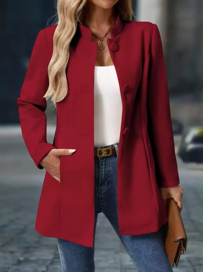 Wool Effect Stand Collar Coat Women Tailored Mid Length