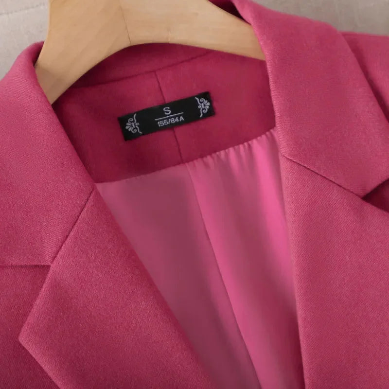 Women's Blazer Coat with Belt and Button Cuff Detail