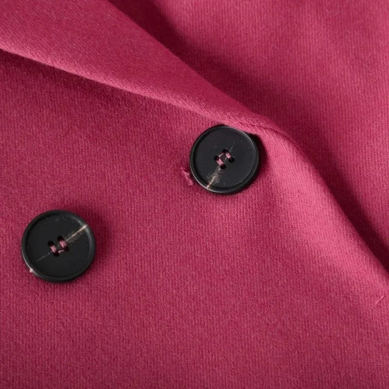 Women's Blazer Coat with Belt and Button Cuff Detail