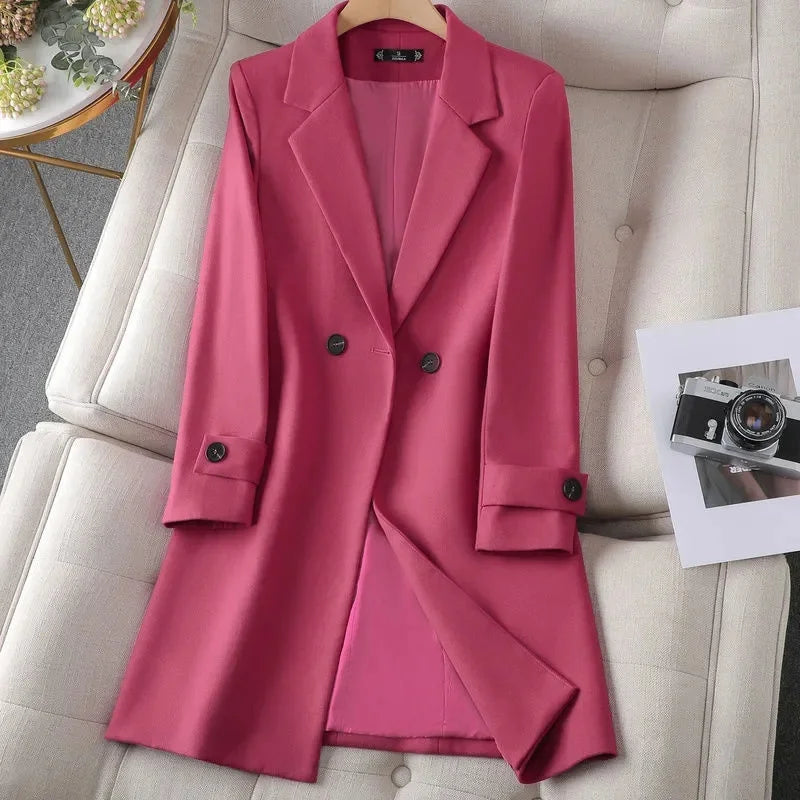 Women's Blazer Coat with Belt and Button Cuff Detail