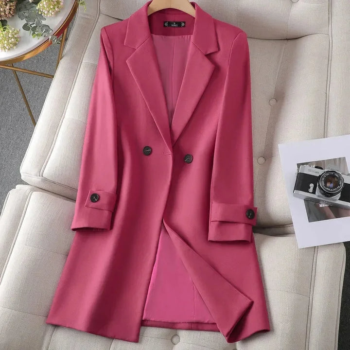 Women's Blazer Coat with Belt and Button Cuff Detail