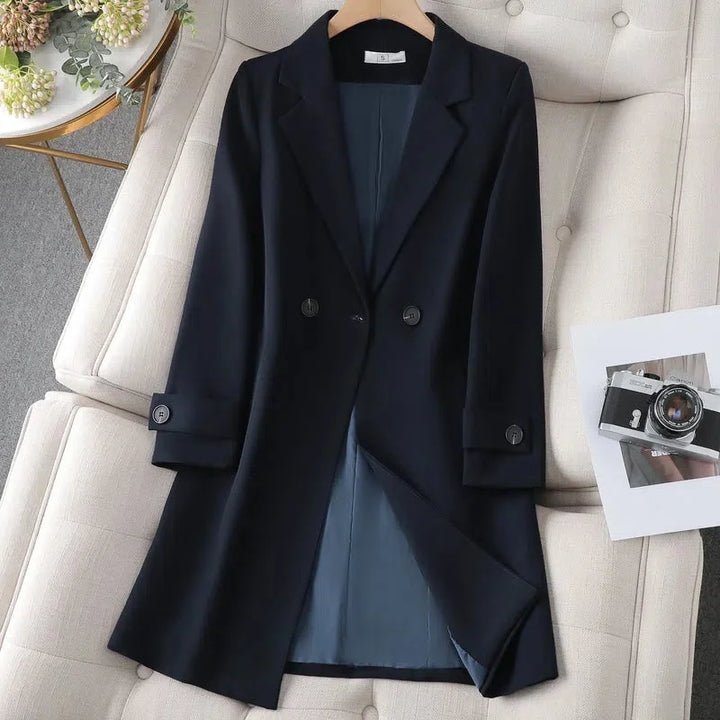 Women's Blazer Coat with Belt and Button Cuff Detail