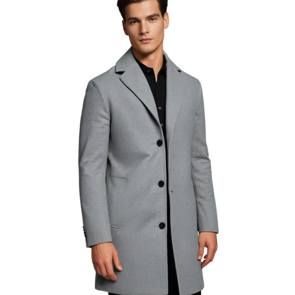 Mens Wool Effect Tailored Long Overcoat Winter