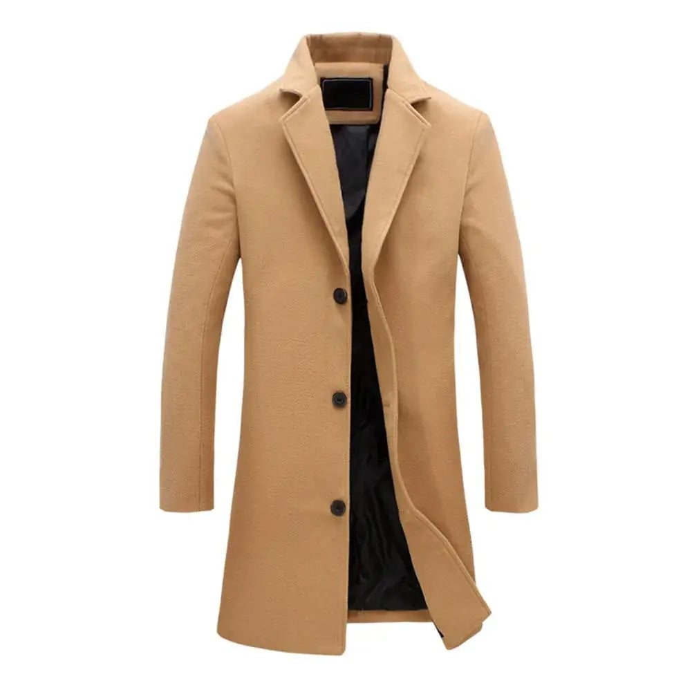 Mens Wool Effect Tailored Long Overcoat Winter