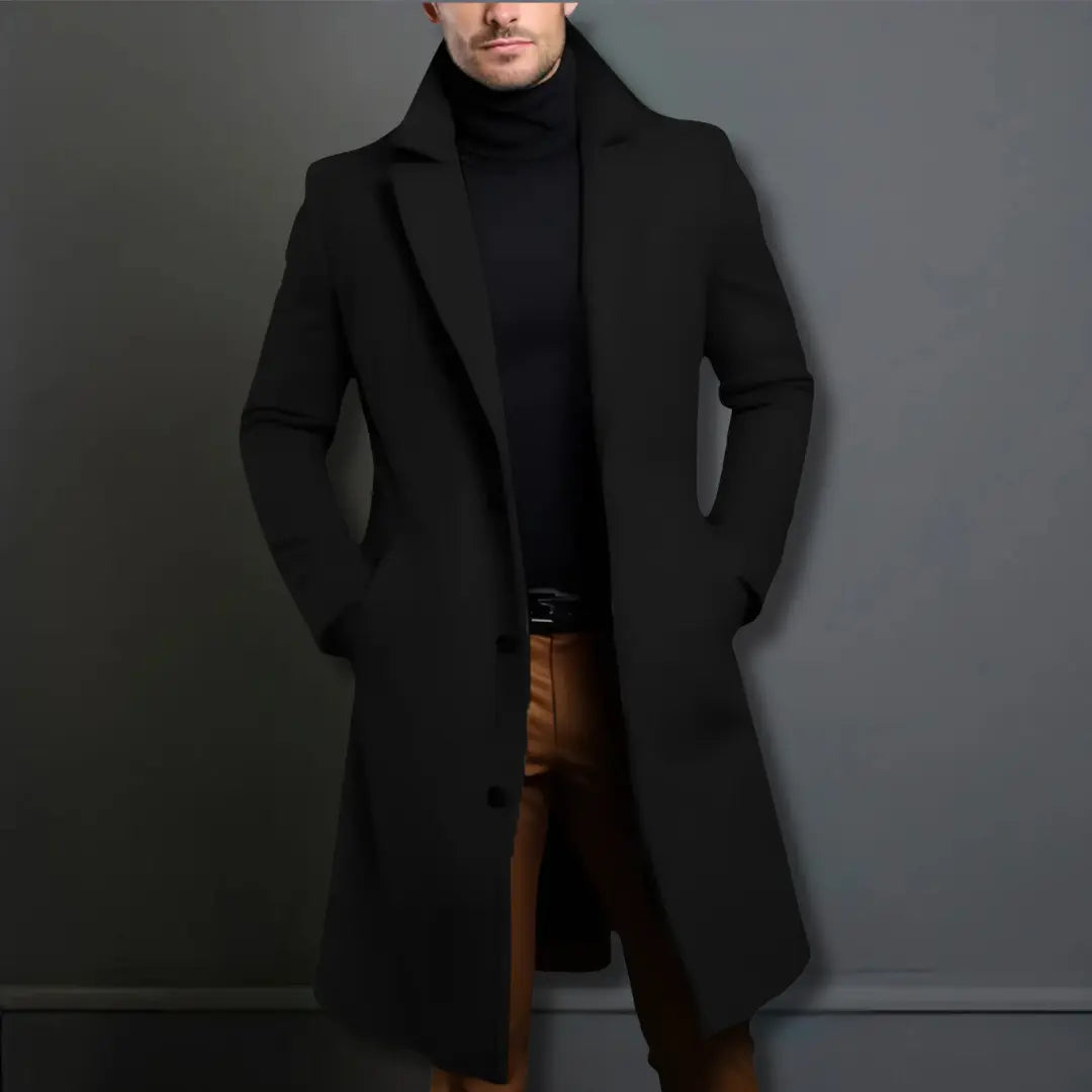 Mens Wool Effect Tailored Long Overcoat Winter