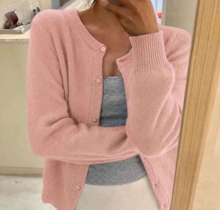 Women Soft Knit Cardigan Button Front Round Neck