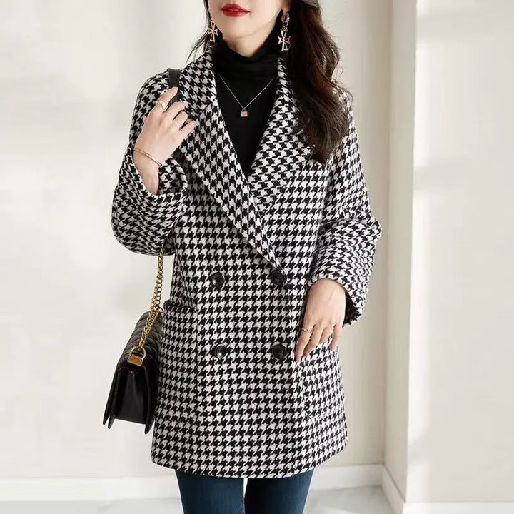 Womens Wool Effect Houndstooth Oversized Blazer Coat