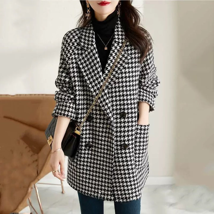 Womens Wool Effect Houndstooth Oversized Blazer Coat