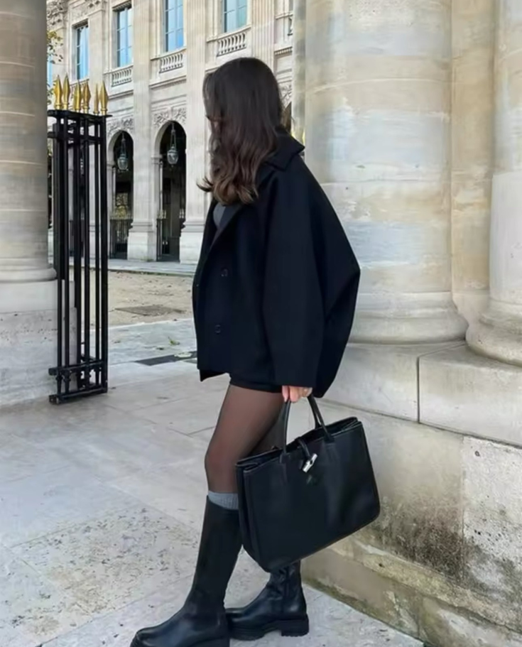 Women's Oversized Single-Breasted Wool Coat Short Fit