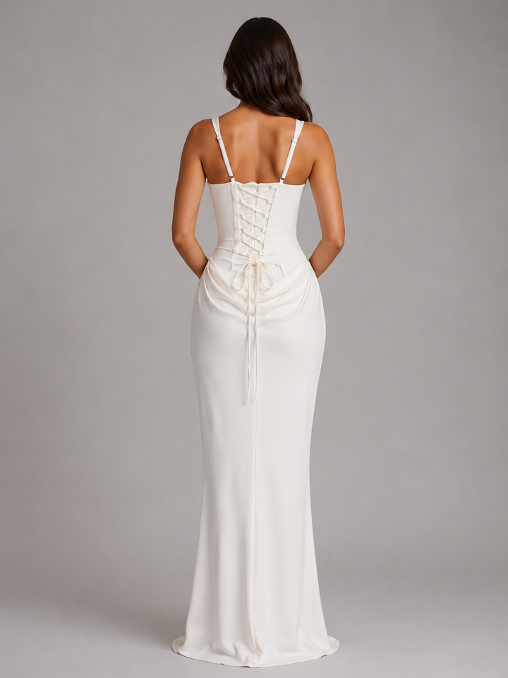 Womens Bodycon Draped Corset Maxi Dress Chocolate Brown