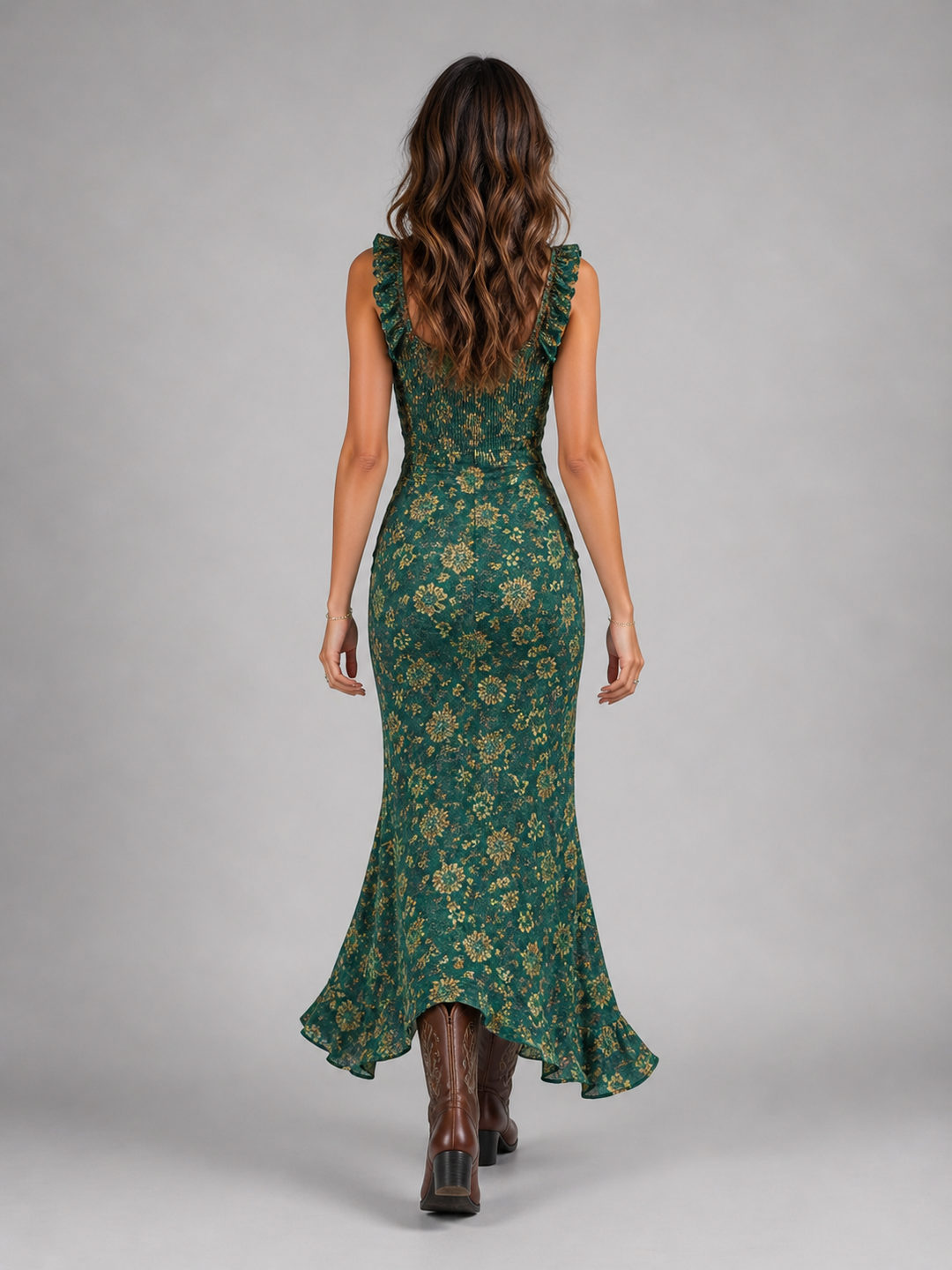 Womens Boho Floral Maxi Dress with Side Slit