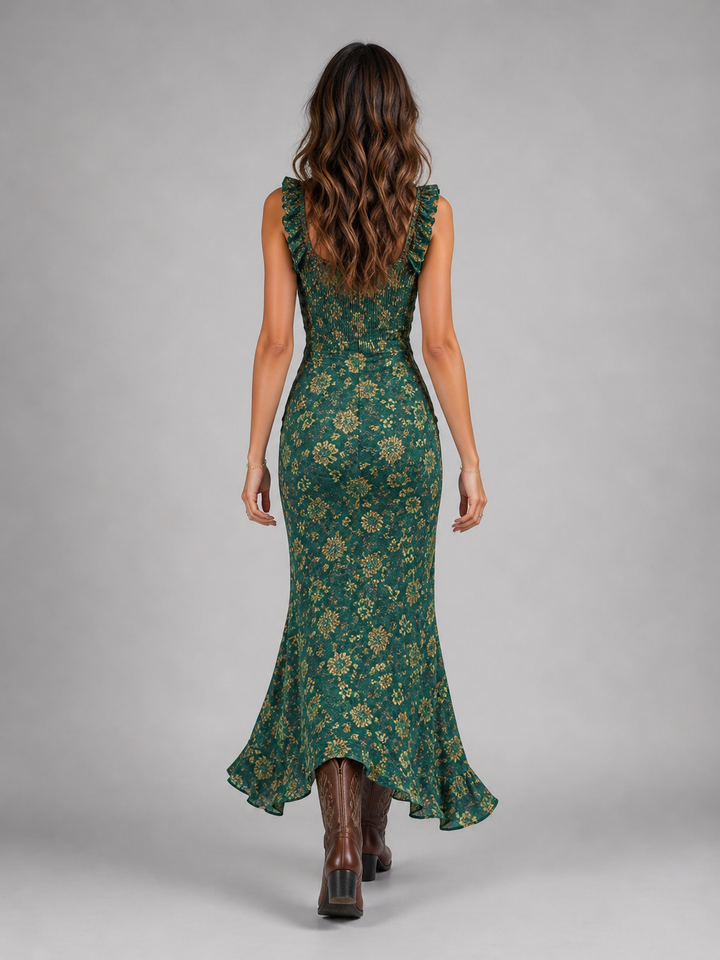 Womens Boho Floral Maxi Dress with Side Slit