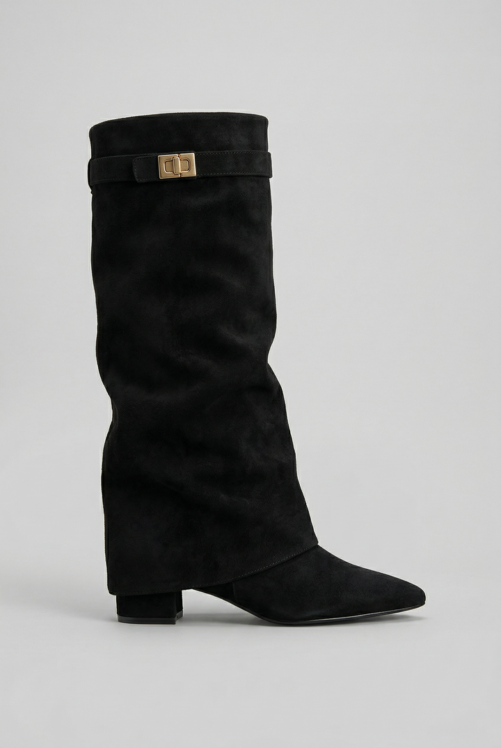 Suede Knee-High Block Heel Boots Women