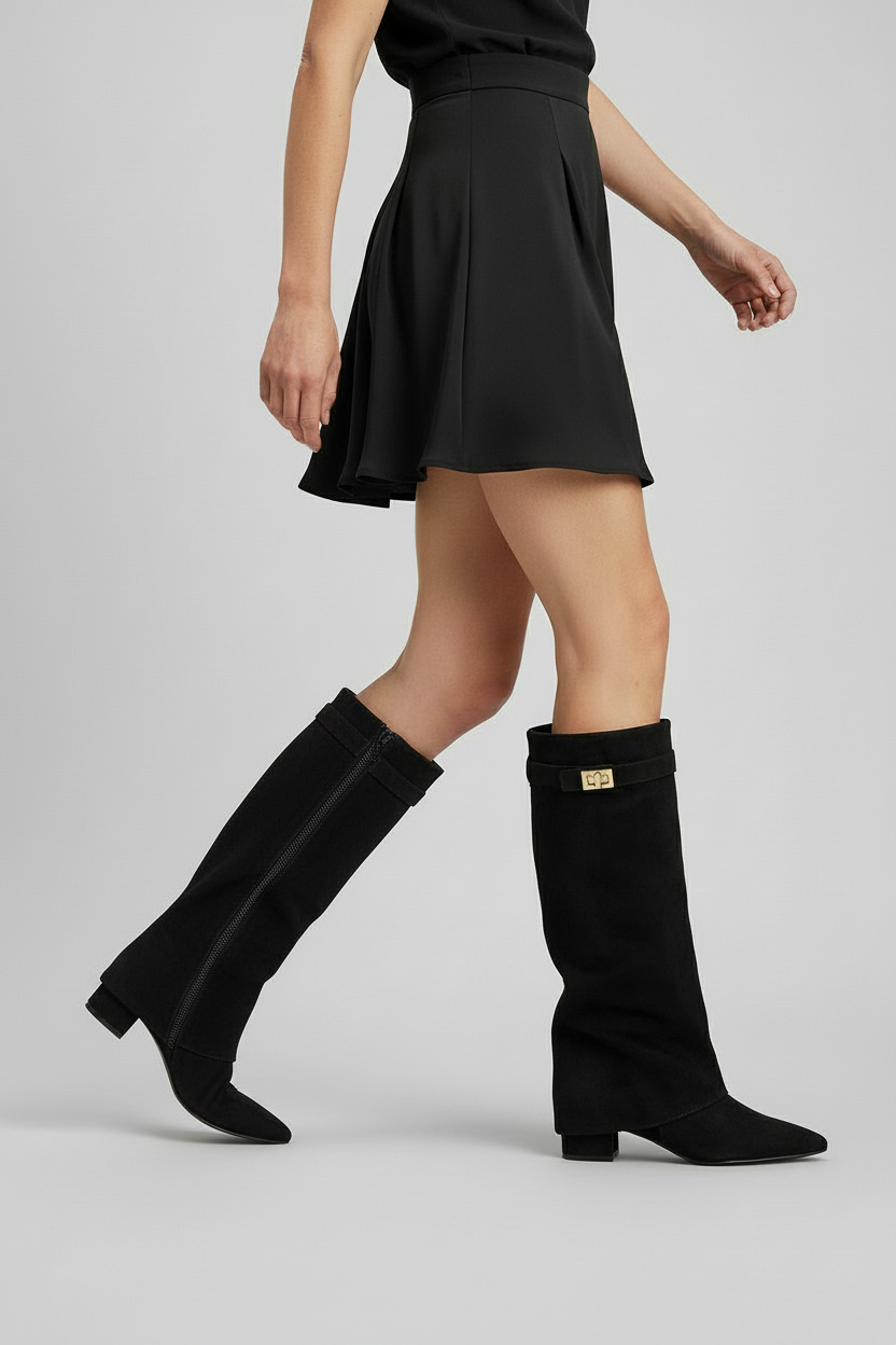 Suede Knee-High Block Heel Boots Women