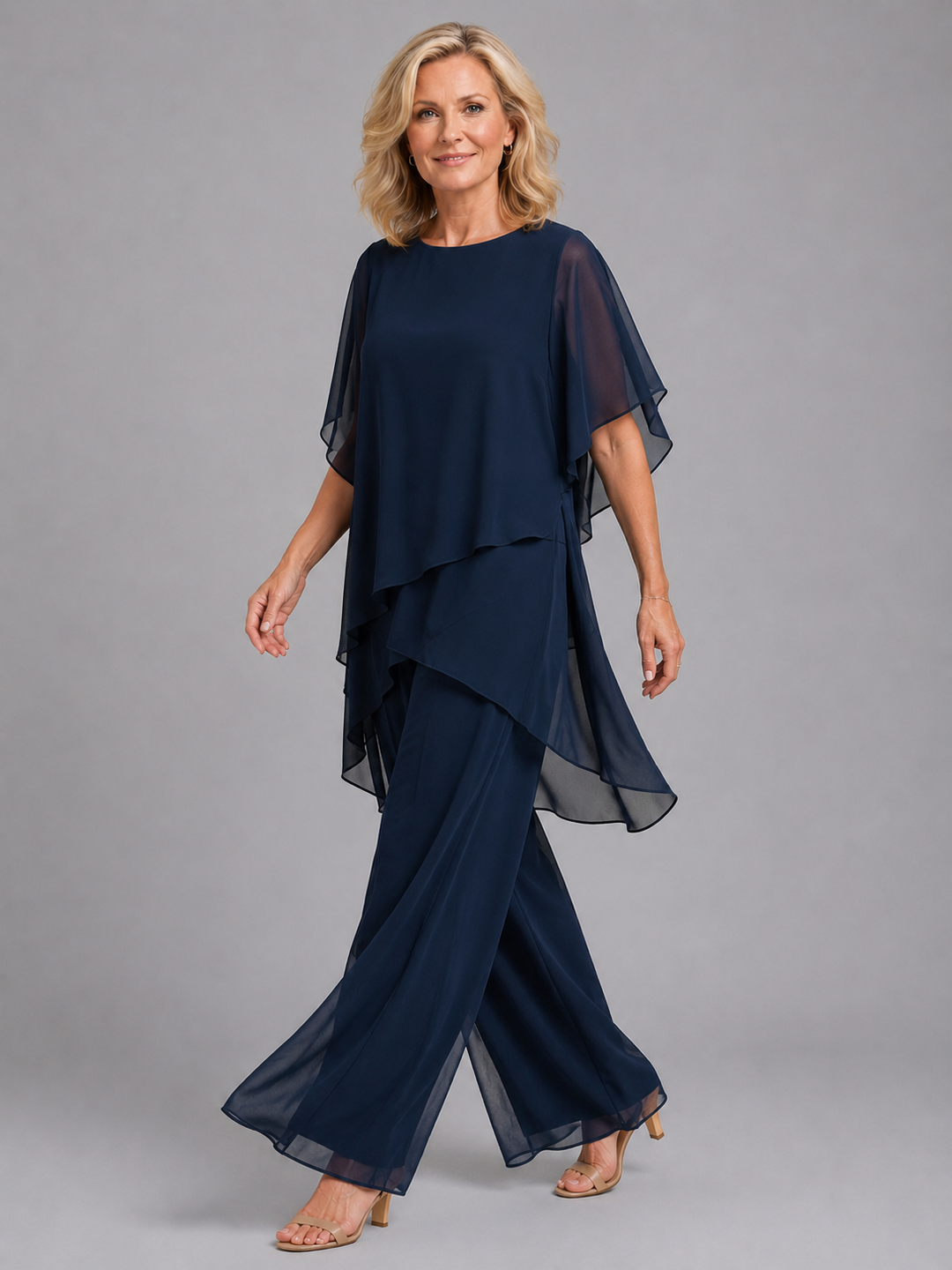 Womens Chiffon Two Piece Set Wide Leg Trousers