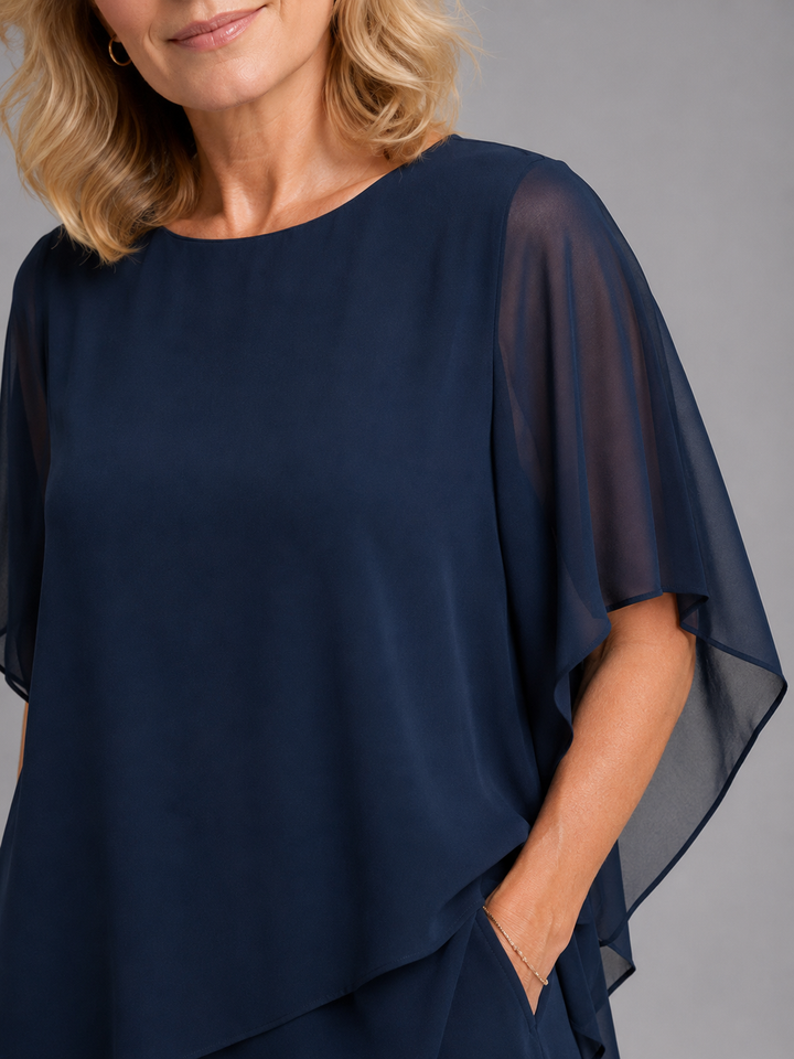 Womens Chiffon Two Piece Set Wide Leg Trousers