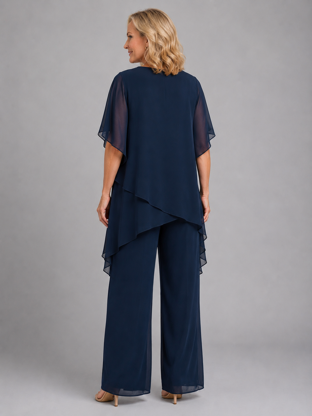 Womens Chiffon Two Piece Set Wide Leg Trousers