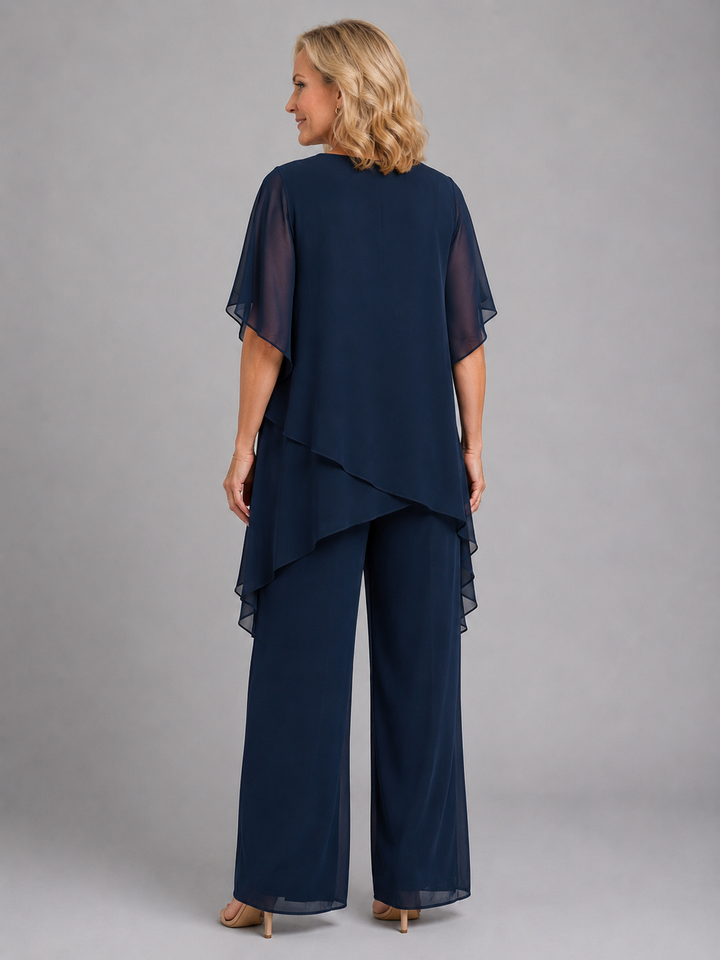 Womens Chiffon Two Piece Set Wide Leg Trousers
