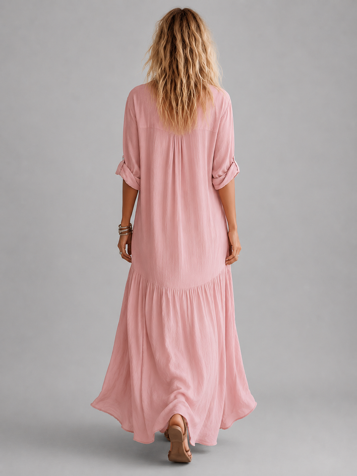 Women Linen Maxi Dress Relaxed Button Front Summer