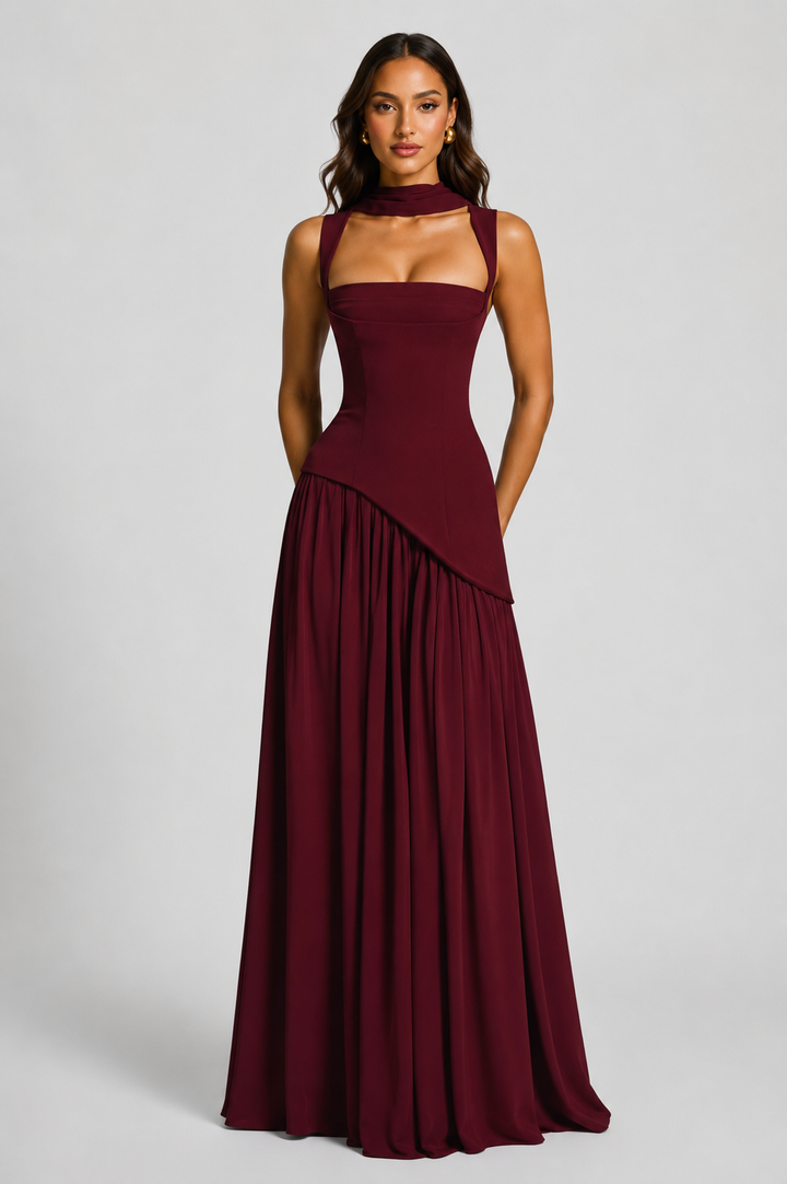 Satin Feel Draped Maxi Dress Women Elegant Silhouette